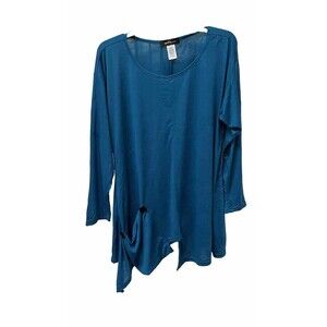 Yushi Blue Tunic Lagenlook Artsy Shirt Top Womens Sz Small Asymmetrical Flowy